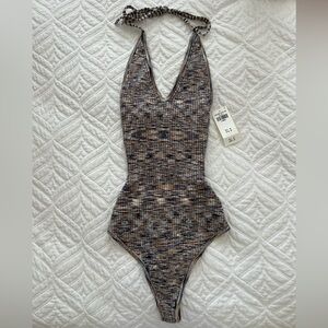 NWT Abercrombie Elevated Knit Space-Dye Tie Halter Bodysuit